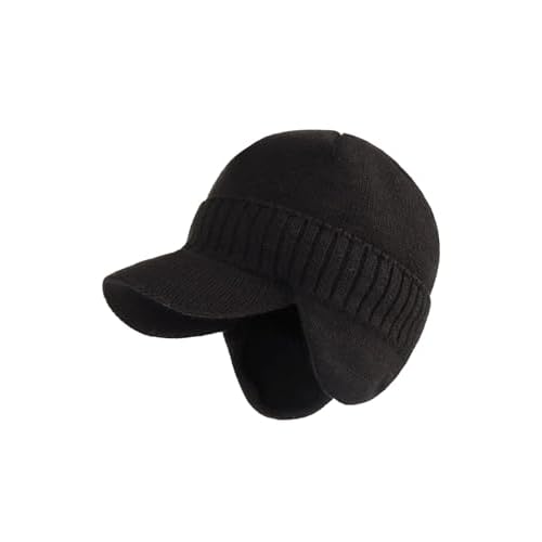 Century Star Mens Winter Hat with Visor & Earflaps,Outdoor Elastic Warm Knitted Fleece Sport Golf Baseball Beanie Cap