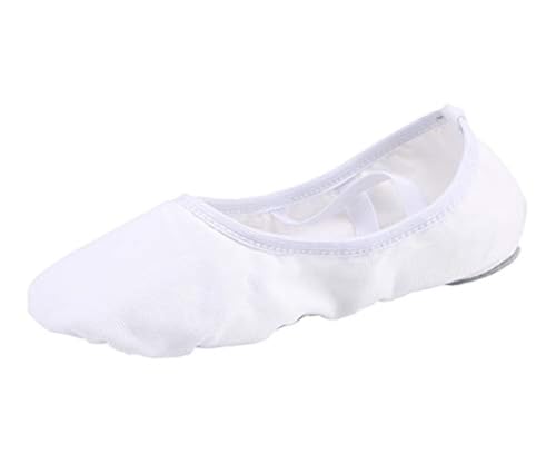 Women Canvas Ballet Slippers Dance Shoes - White Band, Adult