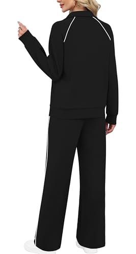 Women's 2 Piece Full Zip Lounge Set - Large Black & White Fashion Sweatsuit