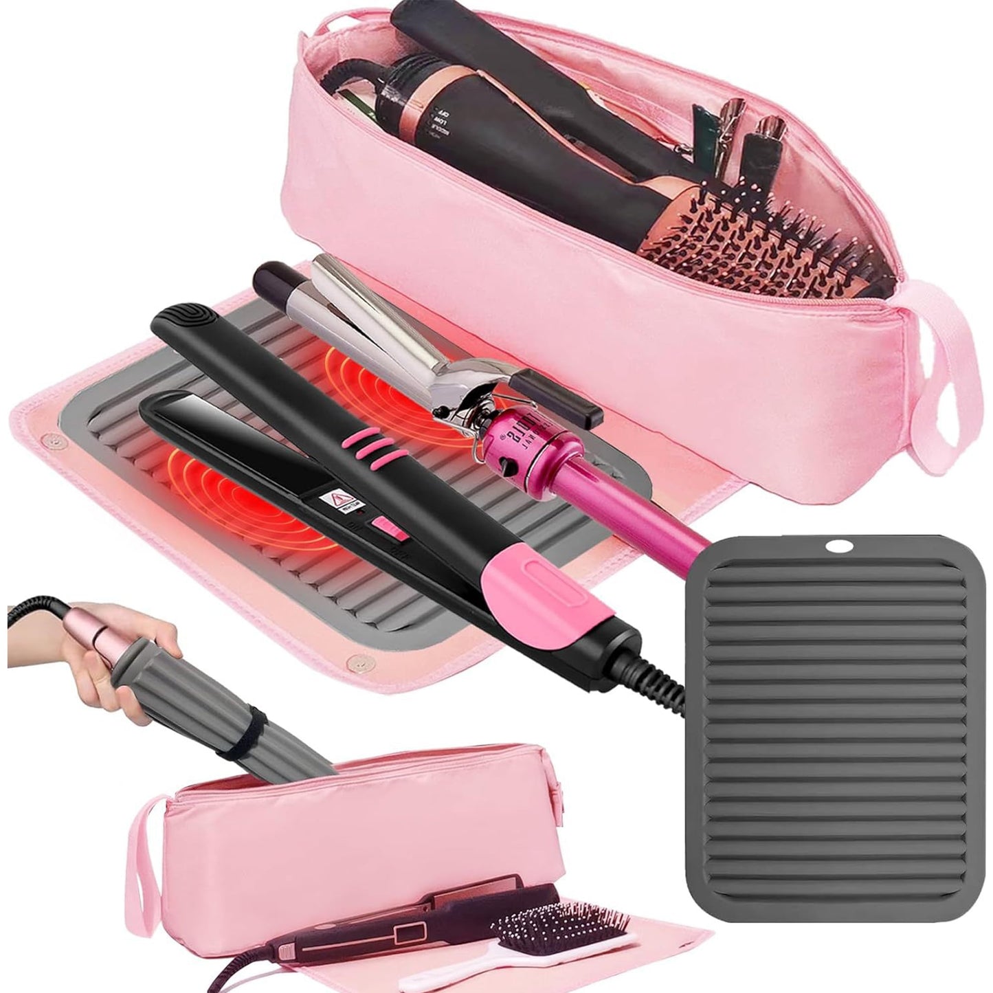 Travel Hair Tools Bag | Heat Resistant Mat & Organizer Case for Women