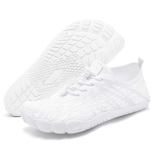 Water Shoes for Men Women Quick-Dry Aqua Shoes for Beach & Outdoor Swimming - White, Size 9 Women / 8 Men - Wz1117