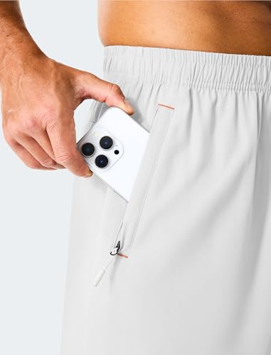 X-Large Men's 7-Inch Running Athletic Shorts with Quick Dry Fabric & Zipper Pockets - White