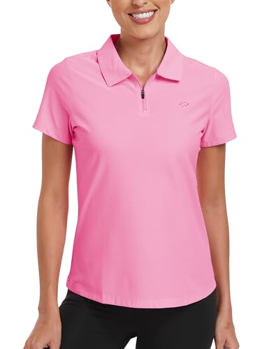 Women's Golf Polo Shirt Short Sleeve UPF 50+ Collared 1/4 Zip Tennis Top - Lightweight Cooling Athletic Shirt