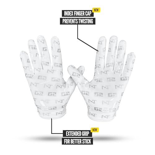 Men's White Pro Football Gloves - G2 Elite Receiver Grip, Large