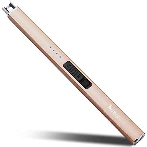 SUPRUS Electric Lighter Arc Windproof Flameless USB Rechargeable Lighter with Safety Lock for Candle BBQ Camping (Champagne Gold)