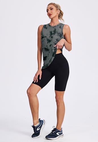 Women's Lightweight Sleeveless Workout Tank Top - Black Tie Dye XL