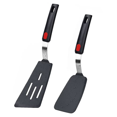 Silicone Spatula Turner Set of 2 - Heat Resistant Up to 600°F for Nonstick Cookware