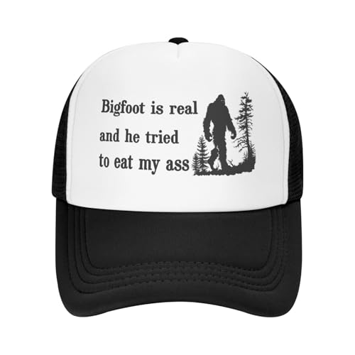 Funny Trucker Hat for Men - Bigfoot Is Real and He Tried to Eat My Ass - Adult Humor Cap
