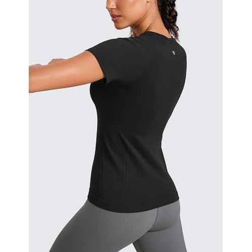 CRZ YOGA Seamless Workout Tops for Women Short Sleeve Athletic Tees Breathable Gym Running Yoga Shirts