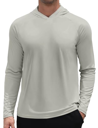 Men's UPF 50+ Sun Hoodie UV Protection Long Sleeve Rash Guard SPF Quick Dry Fishing Shirt Gray Medium