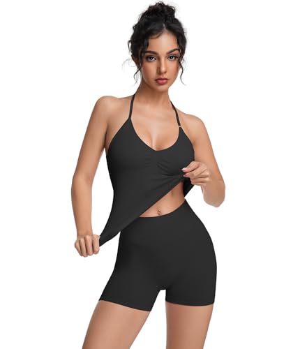 Women's Workout Sets Impact Padded Tank Top & Seamless Shorts - Black, Small