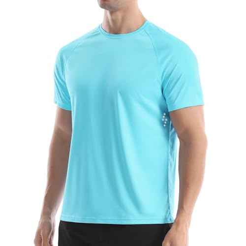 Men's UPF 50+ Swim Shirts, Sun Protection Short Sleeve Rash Guard, Quick Dry T-Shirt for Fishing and Surfing