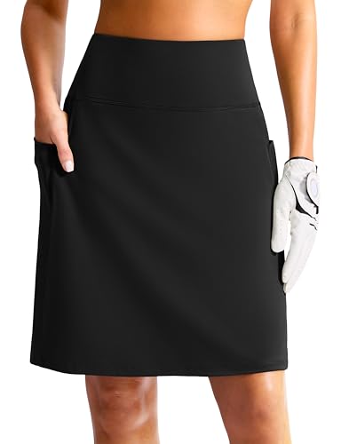 Women's 20-Inch Knee Length Golf Skirt Skort with Pockets High Waist Black Large