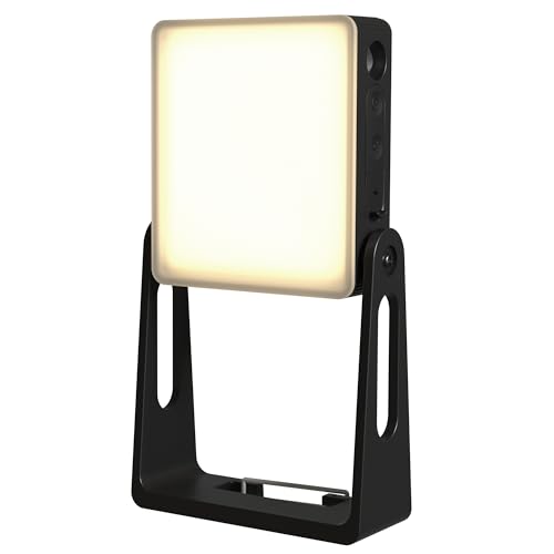 Black Portable LED Camping Light with 3 Modes, Dimmable, 4000mAh Rechargeable Lantern with 360° Rotatable Stand, 2-in-1 Emergency Flashlight for Hiking, Home Power Outages