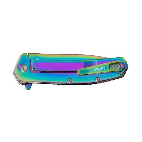 Rainbow Coated Kershaw Outcome Pocket Knife - 2.8 Inch Drop Point Blade, Assisted Opening