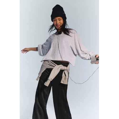 INFITTY Oversized Long Sleeve Shirts for Women Cropped Workout Tops Cotton T Shirt Casual Tee Gym Y2K Clothes