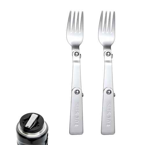 BOXOB 2pcs Silver Stainless Steel Folding Forks, 6.3 Inch, Compatible with THERMOS FUNTAINER 16 Oz Food Jar, Dishwasher Safe, Camping Flatware