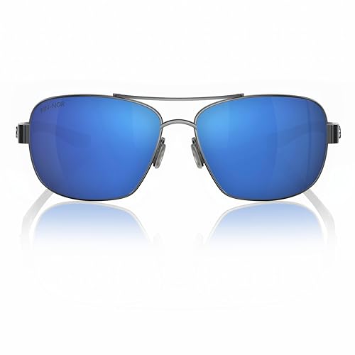 Fin-Nor Men's Rectangular Sunglasses, Blue/Grey Glass Lens-Satin Gunmetal/Frosted Matte Gray Frame, L
