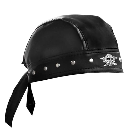 Steampunk Bandana Doo Do Rag Headwrap Biker Party Leather Studs Skull Cap Mens Black