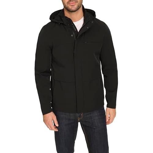 Cole Haan mens Long Sleeve Hooded Rain Parka
