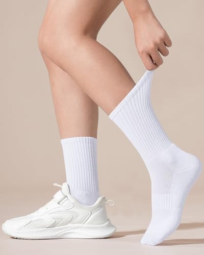 Kids Crew Socks Boys Girls Athletic Cushioned Running Socks 4-7 Years - White