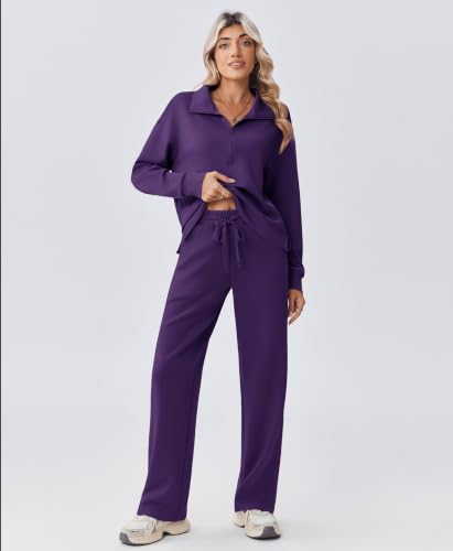 PINSPARK 2 Piece Women’s 1/2 Zip Sweatsuit Set Fall Outfit - Tall / Medium / Deep Purple