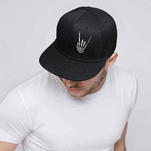 Snapback Hats for Mens Skull Hat Flat Bill Gorras Planas para Hombres Black Snap Backpack Brim Baseball Cap