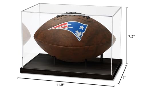 JupDec Football Display Case Full Size, Acrylic Clear Box with Wood Stand, UV Protected Memorabilia Holder, for Football Fans & Collectors, Sports Collectibles, No Assembly Required, Black