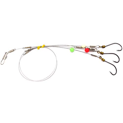Fishing Hook with Leader Set - 3 Hooks Rig, 11# Nylon Coated, Swivels & Snap