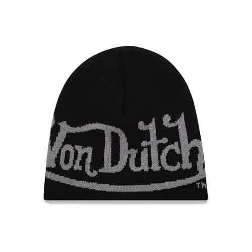 Von Dutch Womens Beanie Hat - Soft Cuffed Knitted Skull Cap Graphic Winter Beanie for Women with Embroidered Logo