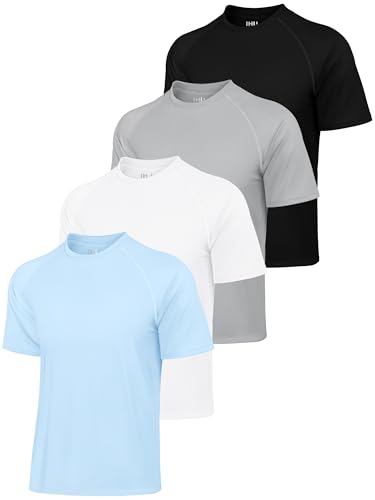 Men's Rash Guard Swim Shirt X-Large Neon UPF 50+ 4 Pack - Black White Light Grey Light Blue