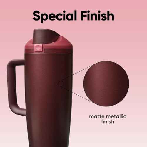 Owala FreeSip Tumbler Insulated Stainless Steel Water Bottle with Built-in Straw and Side Handle, For Travel, Work, School, and Sports, 40oz, BPA Free, Leak Proof, Black Cherry