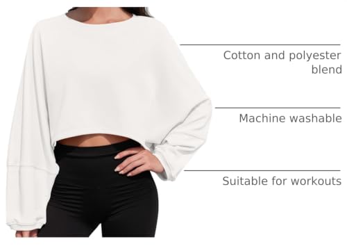Tankaneo Women's Long Sleeve Yoga Crop Top Fall Sweatshirt - Small White