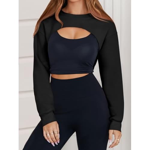 Yousify Womens Cropped Sweatshirt Shrugs Long Sleeve Workout Gym Cover Ups Bolero Shrug Y2k Super Crop Tops
