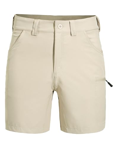 Mens 7 Inch Inseam Water-Resistant Cargo Shorts with Elastic Waist - Large Khaki