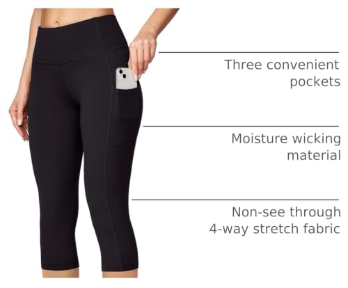 High Waisted Capris with Pockets for Women Small Black Yoga Pants