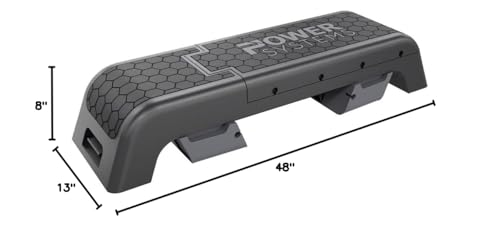Power Systems Step Bench & Weight Bench | Aerobic Platform & Plyo Box for Cardio, Strength | Commercial Grade Full Body Home Gym Stepper with Adjustable Multifunctional Deck & Resistance Band Clips