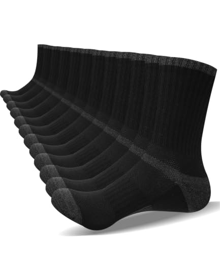 Men's Crew Socks Moisture-Wicking Athletic Cushioned Running Socks Black Large 6 Pack