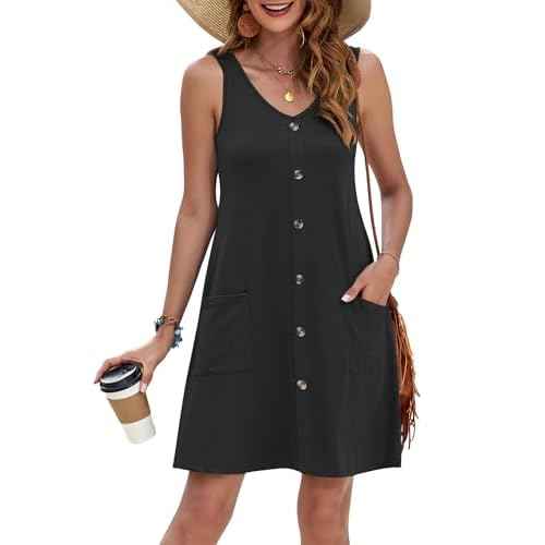 MISFAY Women Summer Dresses Bathing Suit Coverups 2025 Casual V Neck Sleeveless Beach Tank Sun Dresses Swimsuit with Pockets
