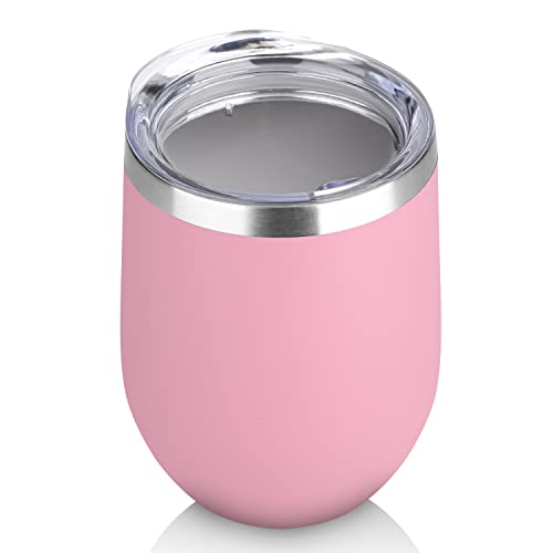 12oz Stainless Steel Wine Tumbler Set with Pink Lid - Personalized Travel Coffee Mug