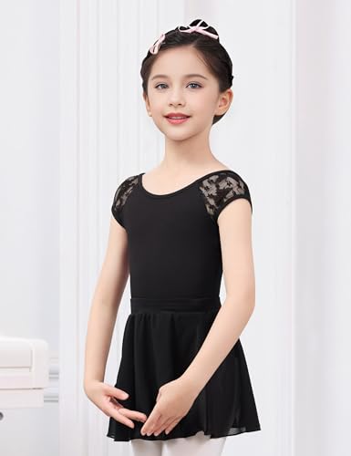 Girls Ballet Leotard with Lace Cap Sleeve for 10-11 Years - Black