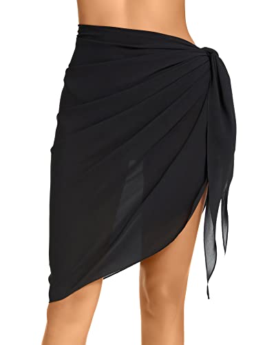 Large Black Women's Sarong Coverup Chiffon Bathing Suit Wrap Skirt - Lecieldusoir