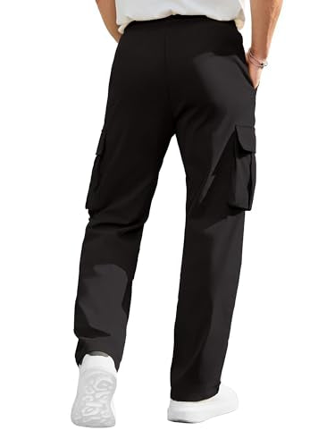 Mens Cargo Pants Casual Workout Hiking Sweatpants Large Black with Multi Pockets