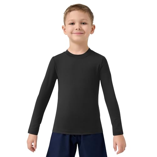 Boys Compression Shirt Long Sleeve Quick Dry Base Layer 4T Black for Football