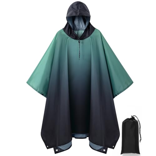 Waterproof Hooded Rain Poncho for Adults - Hiking Camping, Gradient Deep Blue, One Size