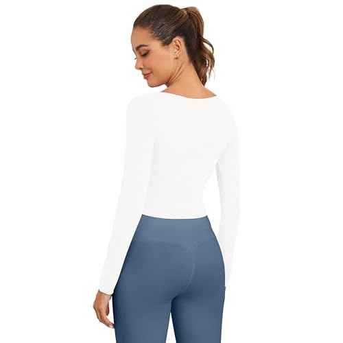 Women's Long Sleeve Crop Tops Scoop Neck Lightweight Workout Slim Fit Going Out Gym Yoga Shirts
