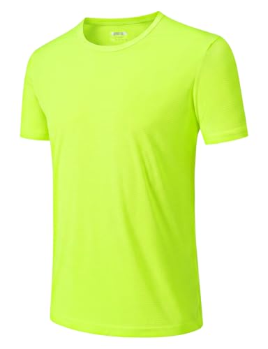 Men's Short Sleeve Athletic Mesh T-Shirt - Quick Dry, Breathable, Muscle Fit, Neon Yellow, Medium