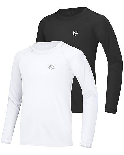 Boys UPF 50+ Long Sleeve Swim Shirt Rash Guard Pack - Medium White & Black