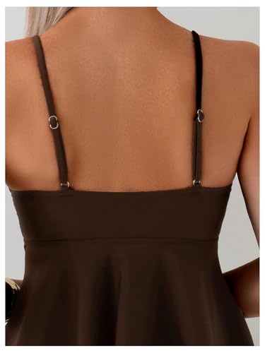 Y2K Women's High Waisted Tankini Bathing Suit Two Piece - Medium Coffee Brown