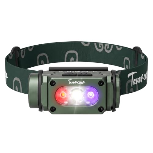 Rechargeable LED Headlamp 740 Lumens with UV & Red Light, Waterproof Hard Hat Light for Hunting Camping Fishing